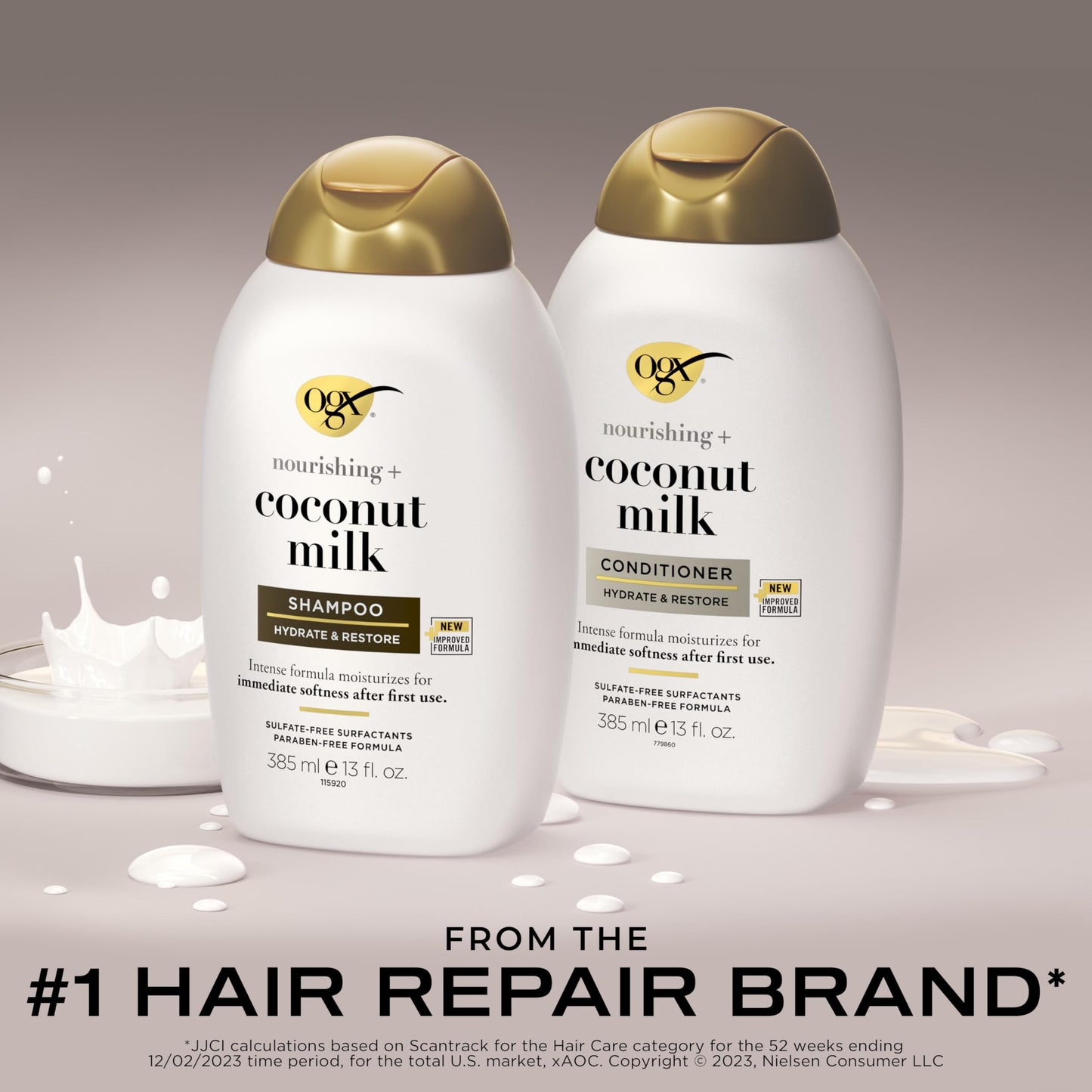 OGX Nourishing + Coconut Milk Sulfate Free Shampoo and Conditioner Set, Hydrates & Softens Hair, Lipi Pro Shield Technology, Cre