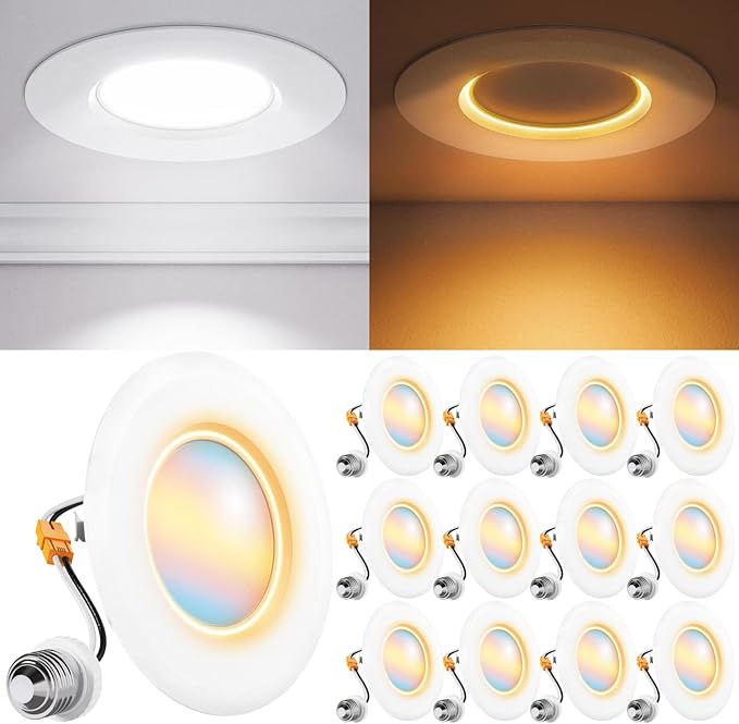 Sunco 12 Pack 5CCT LED Recessed Lighting 4 Inch with Night Light, 2700K/3000K/4000K/5000K/6000K Selectable, Dimmable Light...