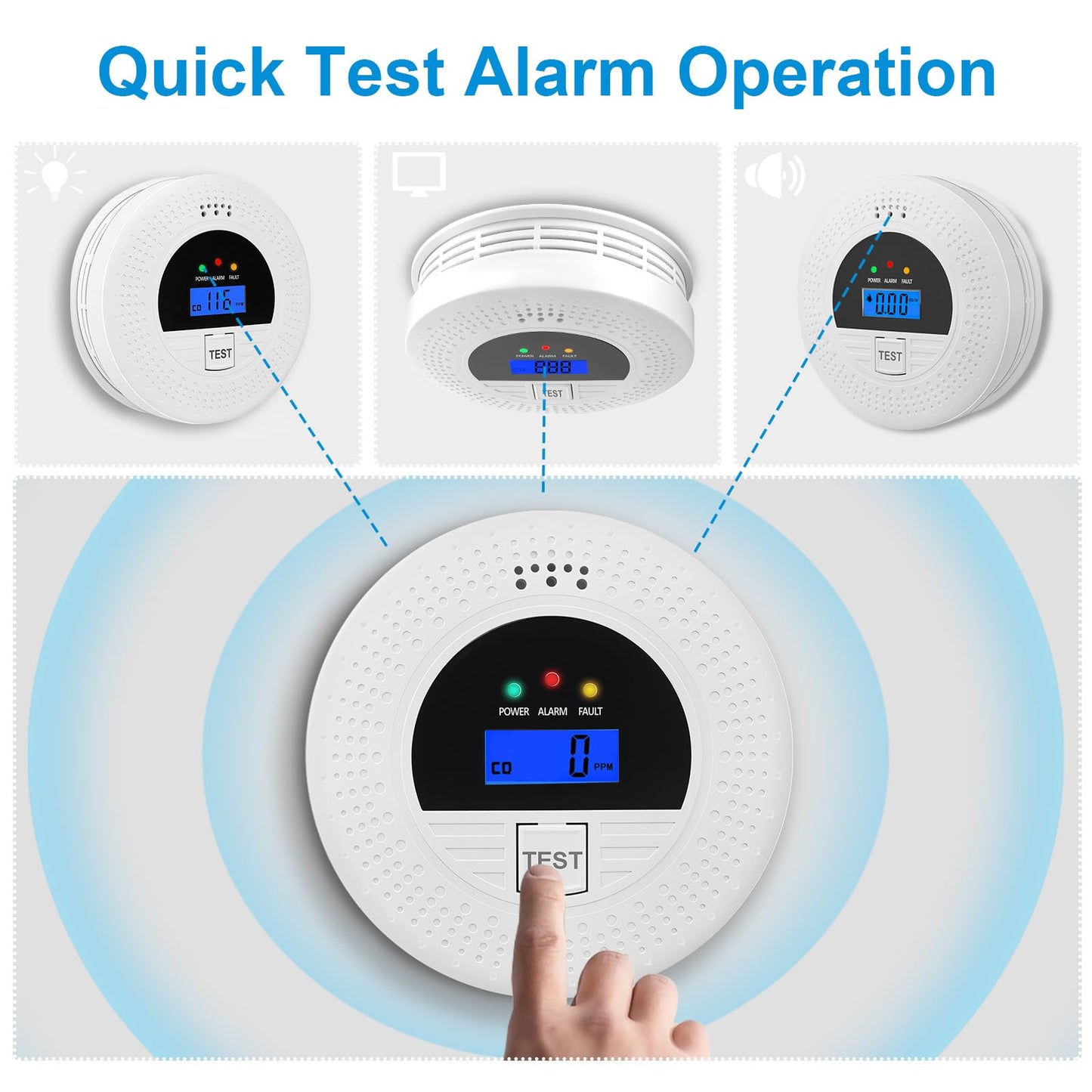 2-Pack, Smoke Alarm and Carbon Monoxide Detector, Carbon Monoxide and Smoke Detectors with LCD Display, Battery Powered, Easy to Install