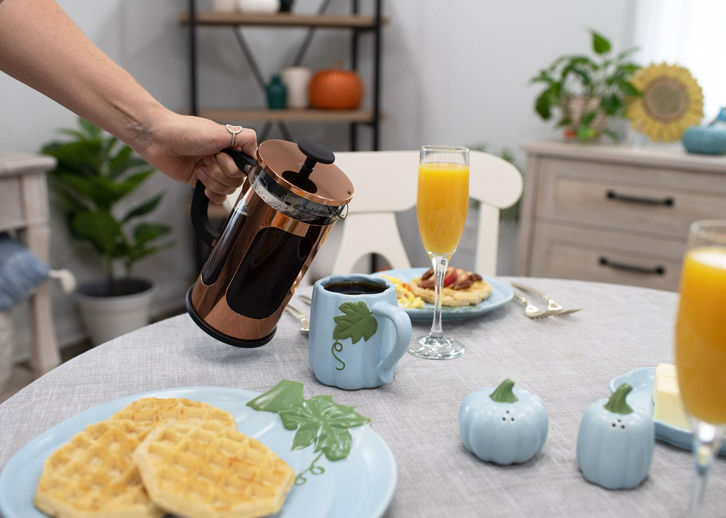 Nat & Jules Pumpkin Shaped 12 ounce Ceramic Coffee Mugs: Perfect for Halloween, Thanksgiving and Fall Kitchen & Home Collections - Set of 2, Powder Blue