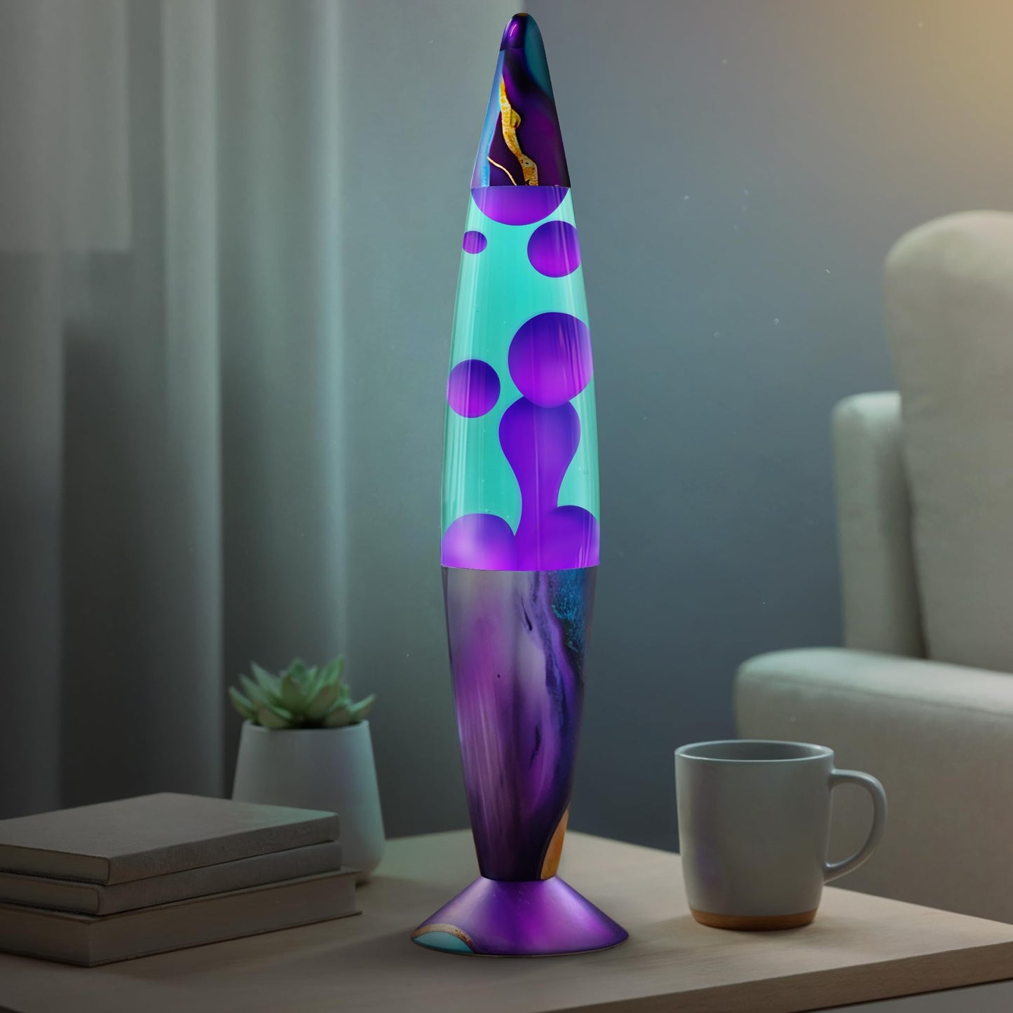 JAMBO 16" Beautiful Lamp- Teal with Purple Wax- Relaxing Liquid Light, Night Light Nightlight, Retro Home Decor Light, Living Room Office Bedroom Lamp for Adults Teens Kids, Magma Motion