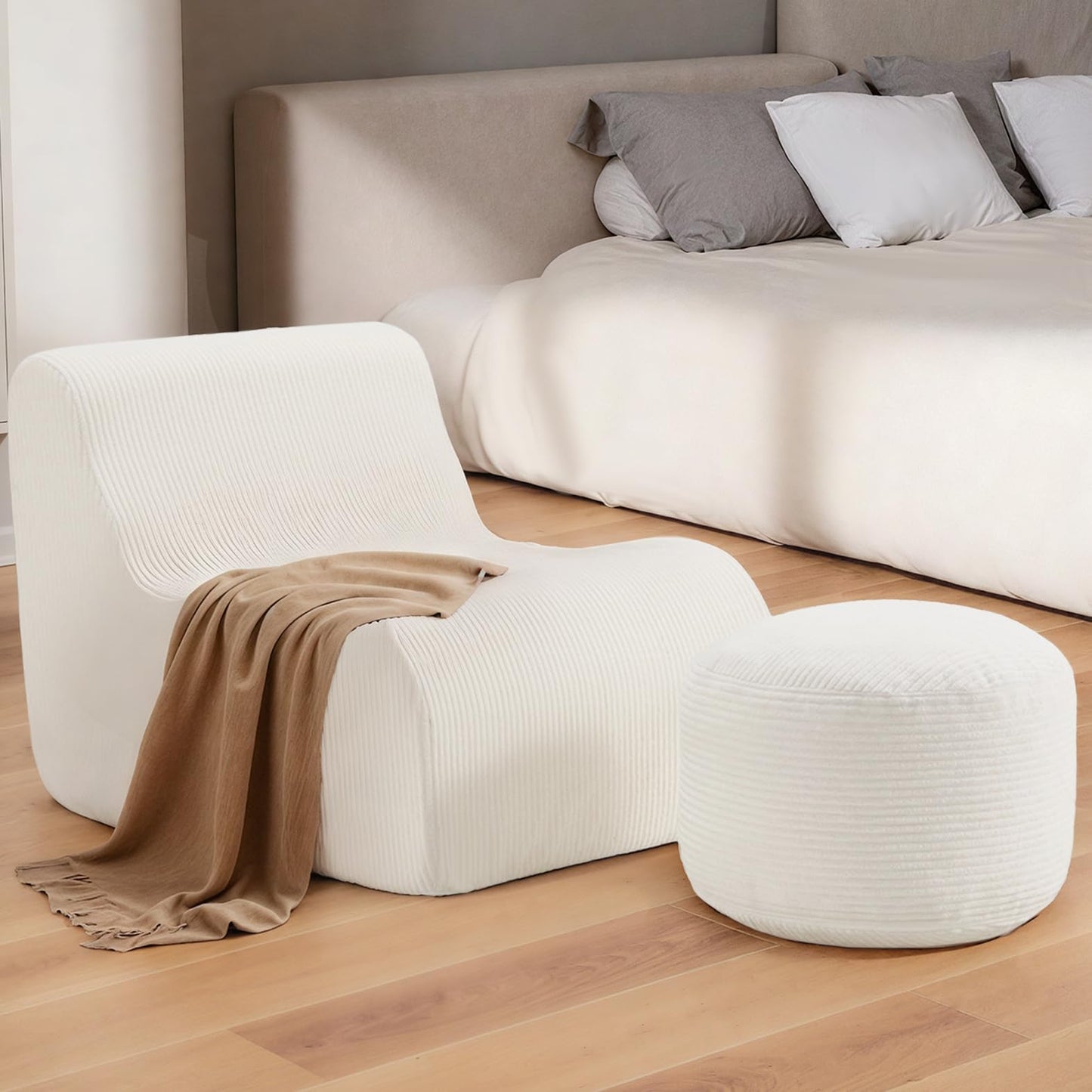 Bean Bag Chair, Ergonomic Bean Bag Sofa with Soft Fabric, Bean Bag Chairs for Adults & Kids, Ideal Lounge Chair for Living Room, Gaming, Reading, White