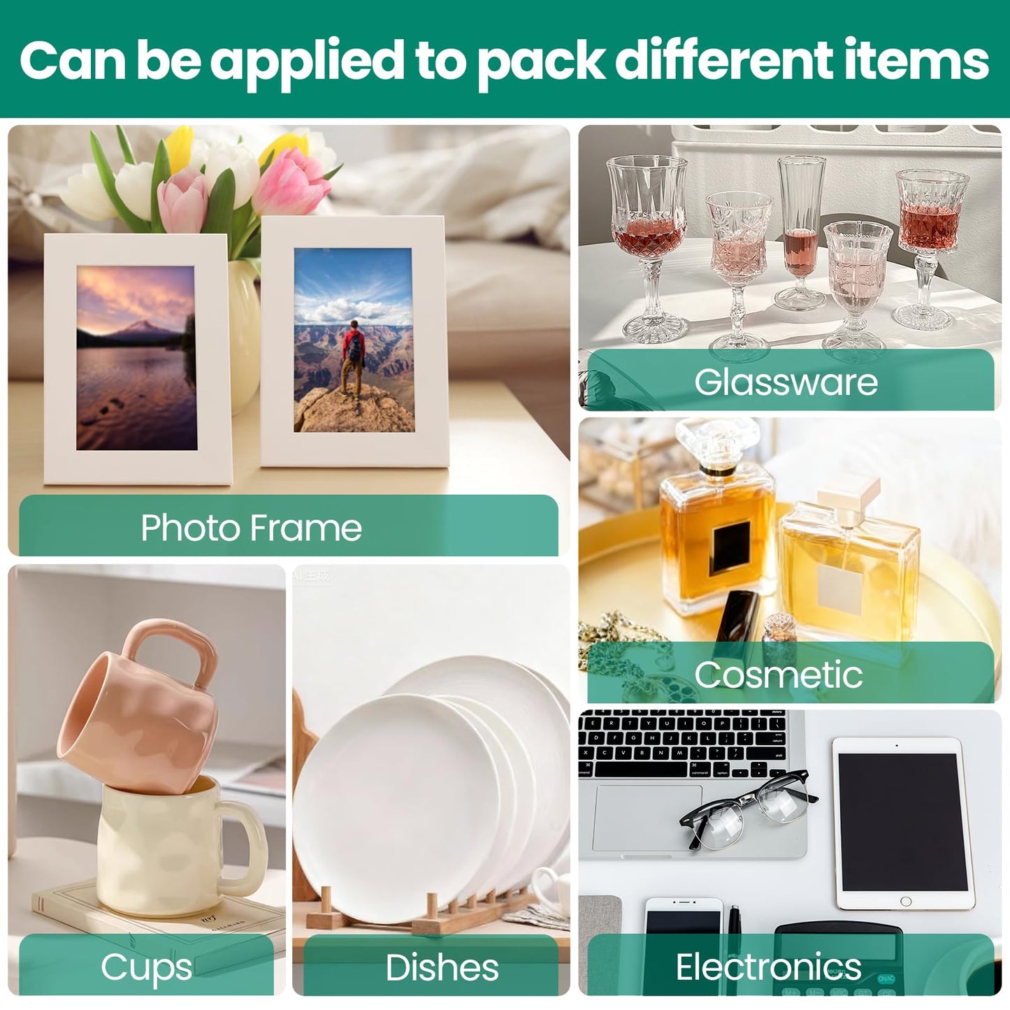 560 pcs Moving Packaging Supplies, 280 Cushioning Foam Pouches and Sheets, 4 Sizes (16x12", 12x12", 12x7.8", 7.8x7.8") with 280 Fragile Stickers, Cushion Foam Pouch for Moving, Packaging, Storage.