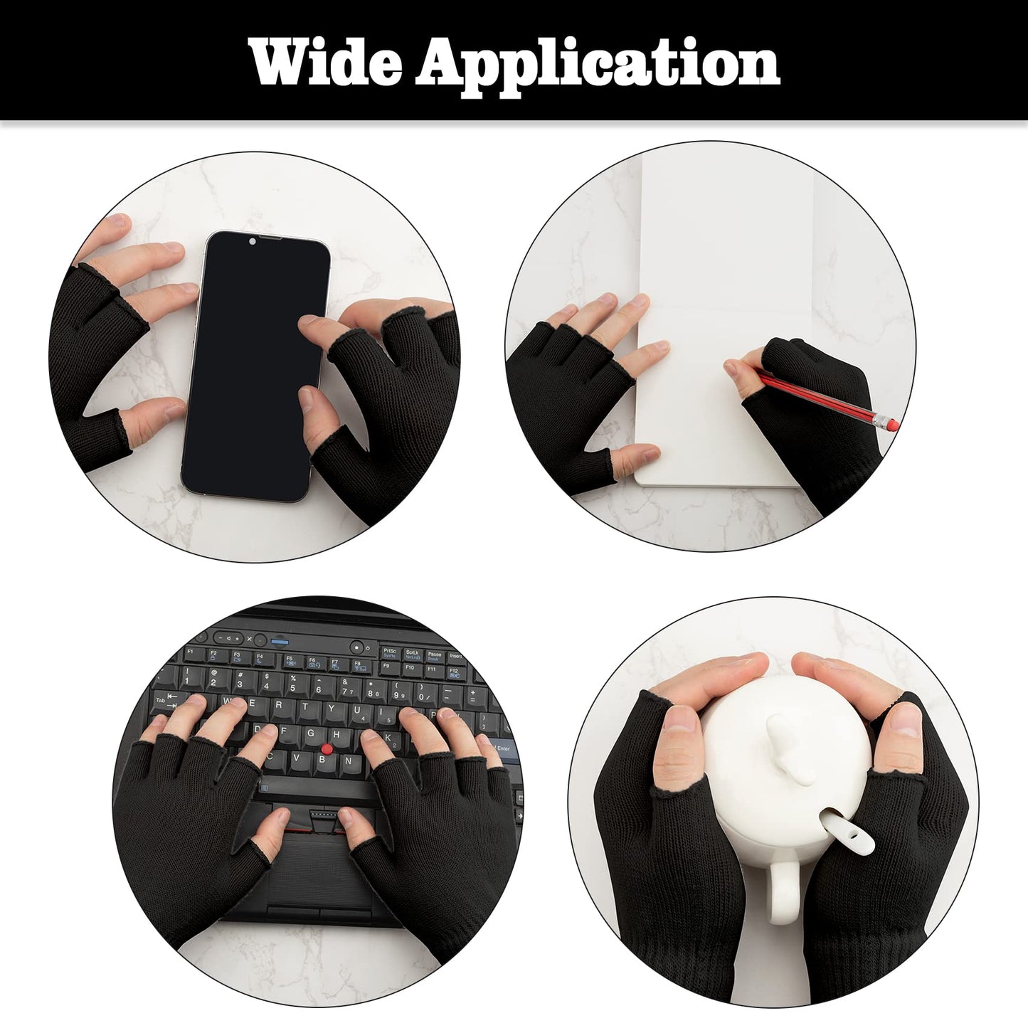 NZKNP Black Fingerless Gloves for Women Men Fingerless Gloves for Women Men Winter Warm Knitted Cold Weather Glove with Finger Holes
