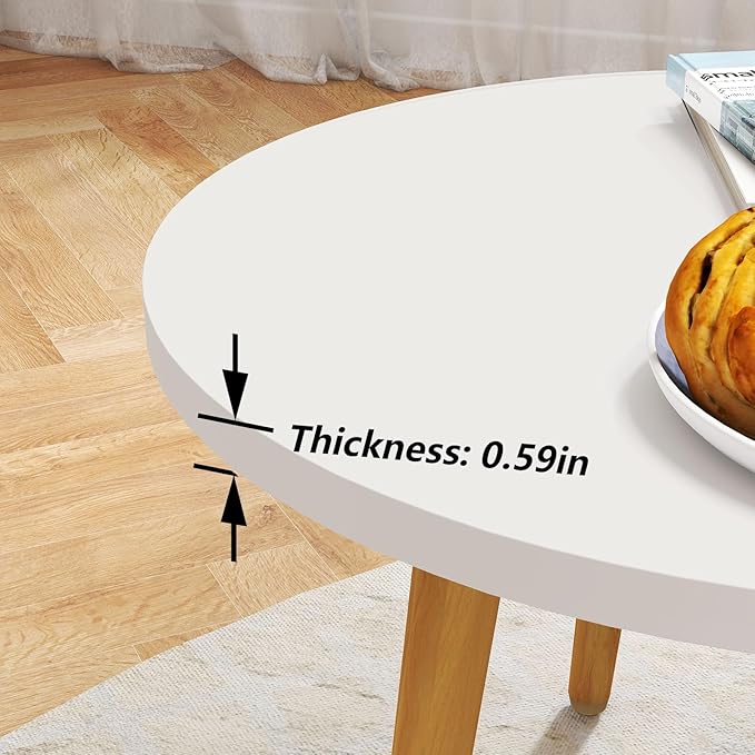Funecy Round Coffee Table Low Table with 3 Solid Wood Sturdy Legs, Floor Table Desk for Sitting on The Floor, Storage and Living Room Furniture (White)
