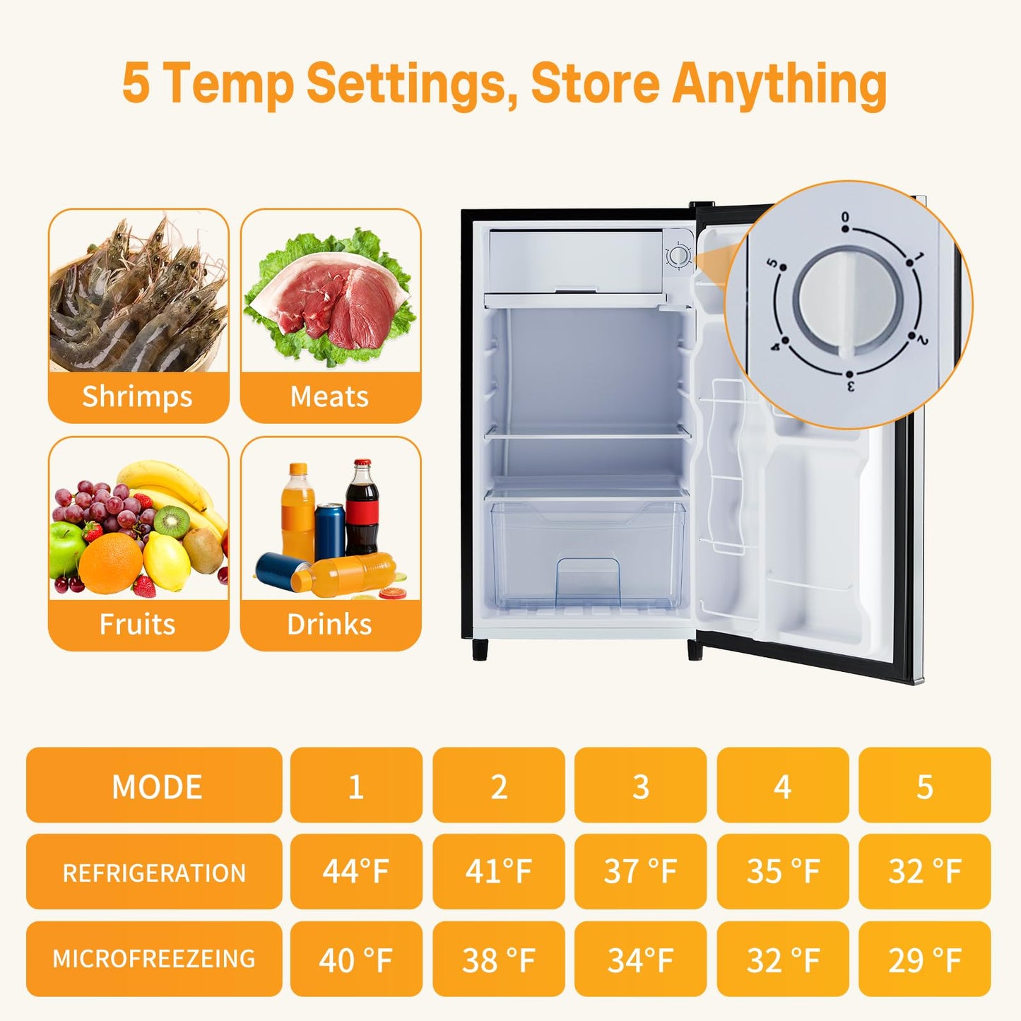 KMFurnila Mini Fridge with Freezer, 3.2 Cu.Ft Mini Refrigerators, Small Beverage Fridge with Adjustable Thermostat, for Bedroom, Office, Dorm, Single Door, Quiet & Energy Saving, Silver