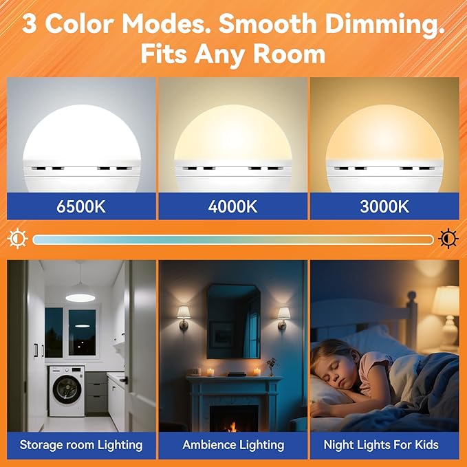 MagixPro Remote Rechargeable Light Bulbs, USB & Socket Charging, 1800mAh Battery, Dimmable LED Bulb for Hardwired & Non-wired Lamps Sconces, Touch + Remote Control, Wall Switch Compatible, 4PK