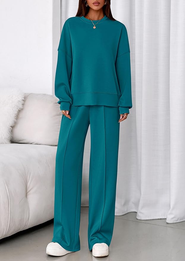 PRETTYGARDEN 2 Piece Sets For Women Fall Trendy Long Sleeve Sweatshirt Wide Leg Pants Loungewear Set Matching Sweatsuit