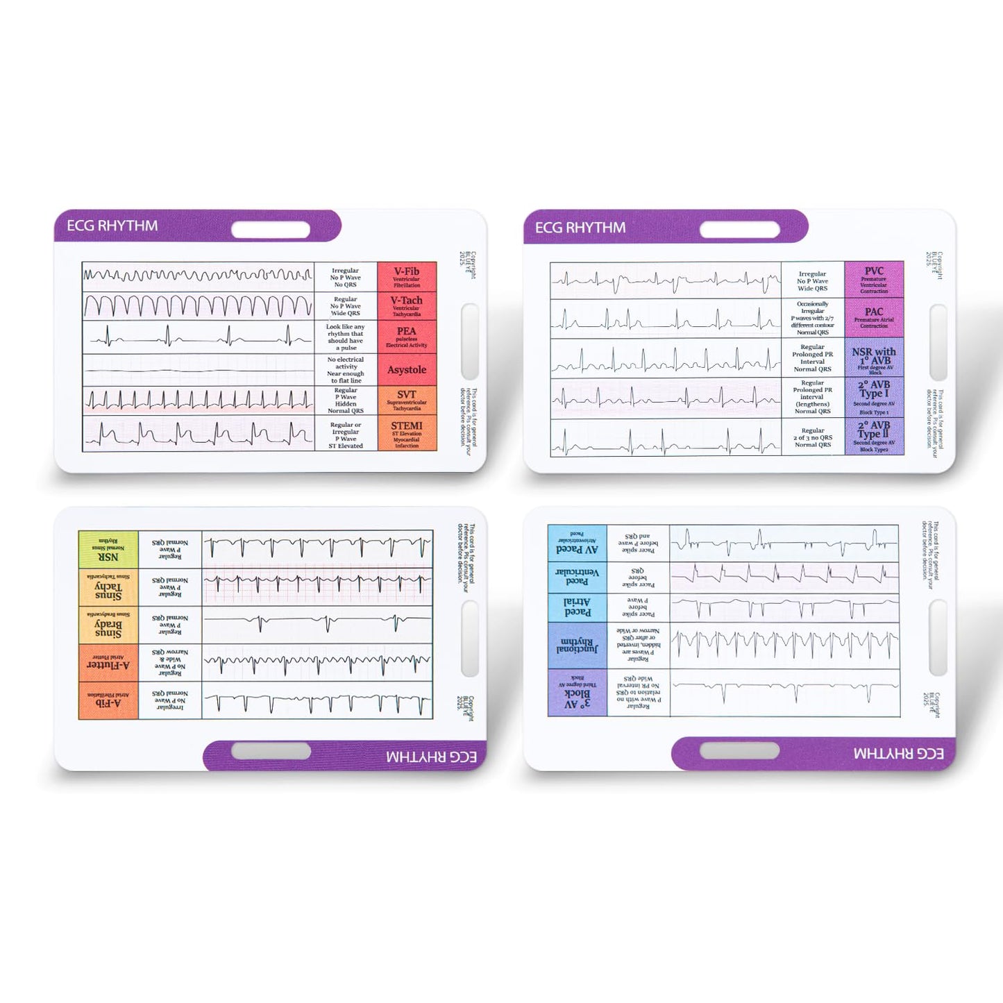 EKG Rhythm Interpretation Card-with 3X Pocket Magnifier &Badge Holder- Quick ECG Reference Guide for KardiaMobile- Durable Plastic-Nurse Gifts-for Horizontal & Vertical-2 Cards Upgraded Bigger Text