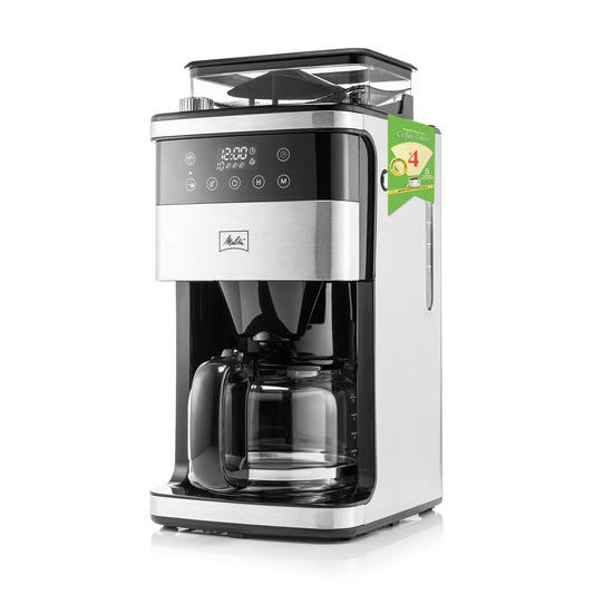 Melitta® Aroma Fresh™ Plus 10-Cup Automatic Drip, Programmable Coffee Maker with built in Burr Coffee Grinder, 5-Pack Coffee Filters included