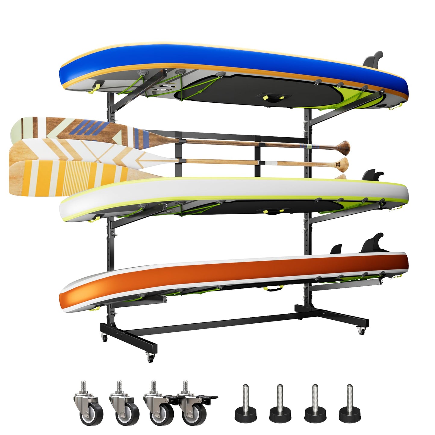 NICOMOW Kayak Storage Rack,kayak racks for outdoor storage,Freestanding Kayak Stand with Wheels,3 Adjustable kayak Storage Rack for Indoor,Outdoor,Garage,Shed,Dock,Black