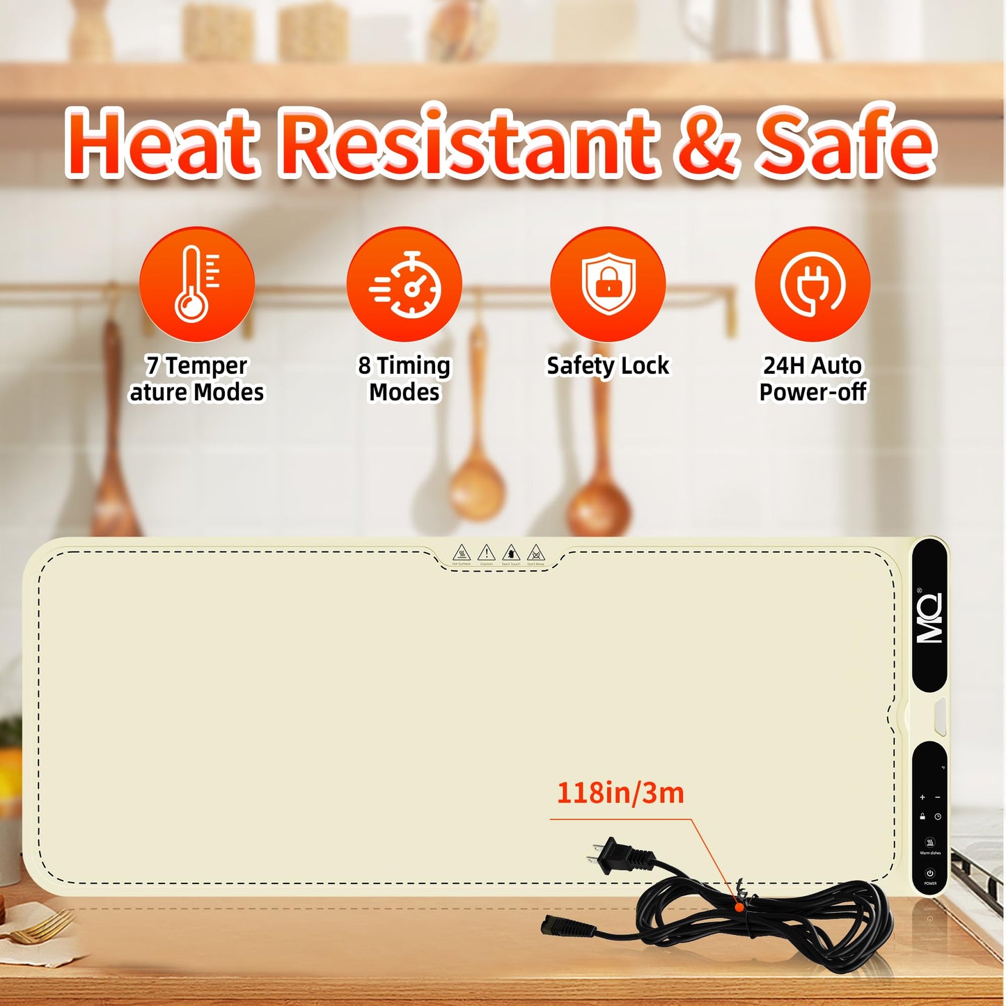 MQ Food Warming Mat, Extra Large 39.4x15 Inches Fast Heating Silicone Electric Warming Tray with 7 Level Temp and 8H Timer, Roll-Up & Portable Warming Mat for Food, Chafing Dishes for Parties Buffet