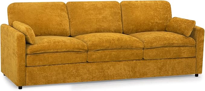 ACMEASE 89” Chenille Sofa w/Arm Pillows, Upholstered 3-Seater Sofa w/Comfortable Back Cushions, Modern 3 Seats Couch w/High-Density Foam for Living Room, Apartment, Office, Yellow
