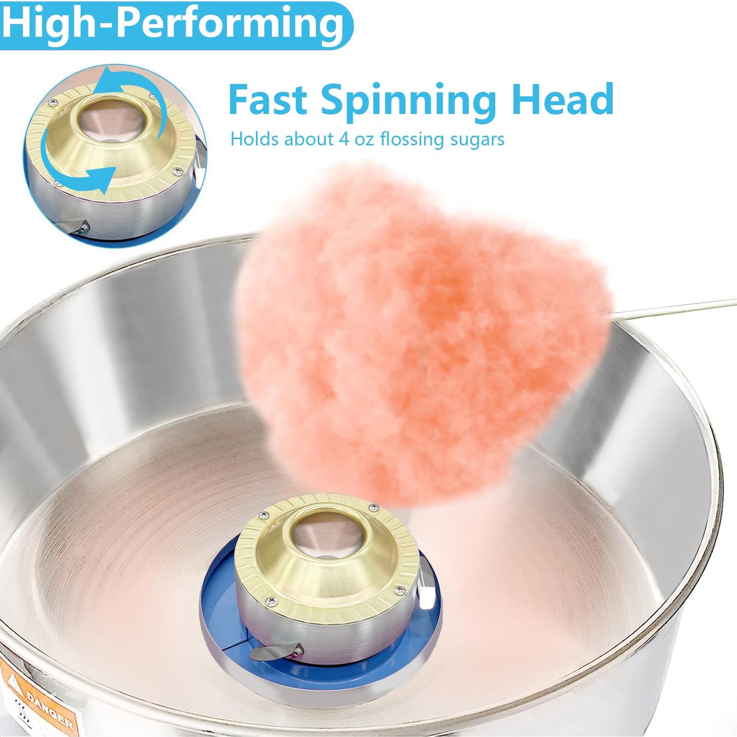 Cotton Candy Machine Commercial, 20" Electric Cotton Candy Maker, 1080W Candy Floss Maker with Sugar Scoop and Lights Music, Perfect for Family Party Amusement Park Carnival