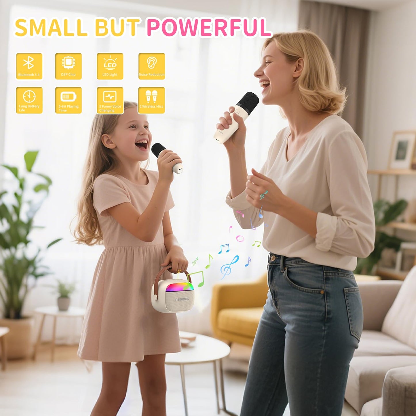 Mini Karaoke Machine for Kids with 2 Wireless Microphones Portable Small RGB Bluetooth Speaker Toys Birthday Gifts for 3 4 5 6 7 8+ Year Old Girl Boys