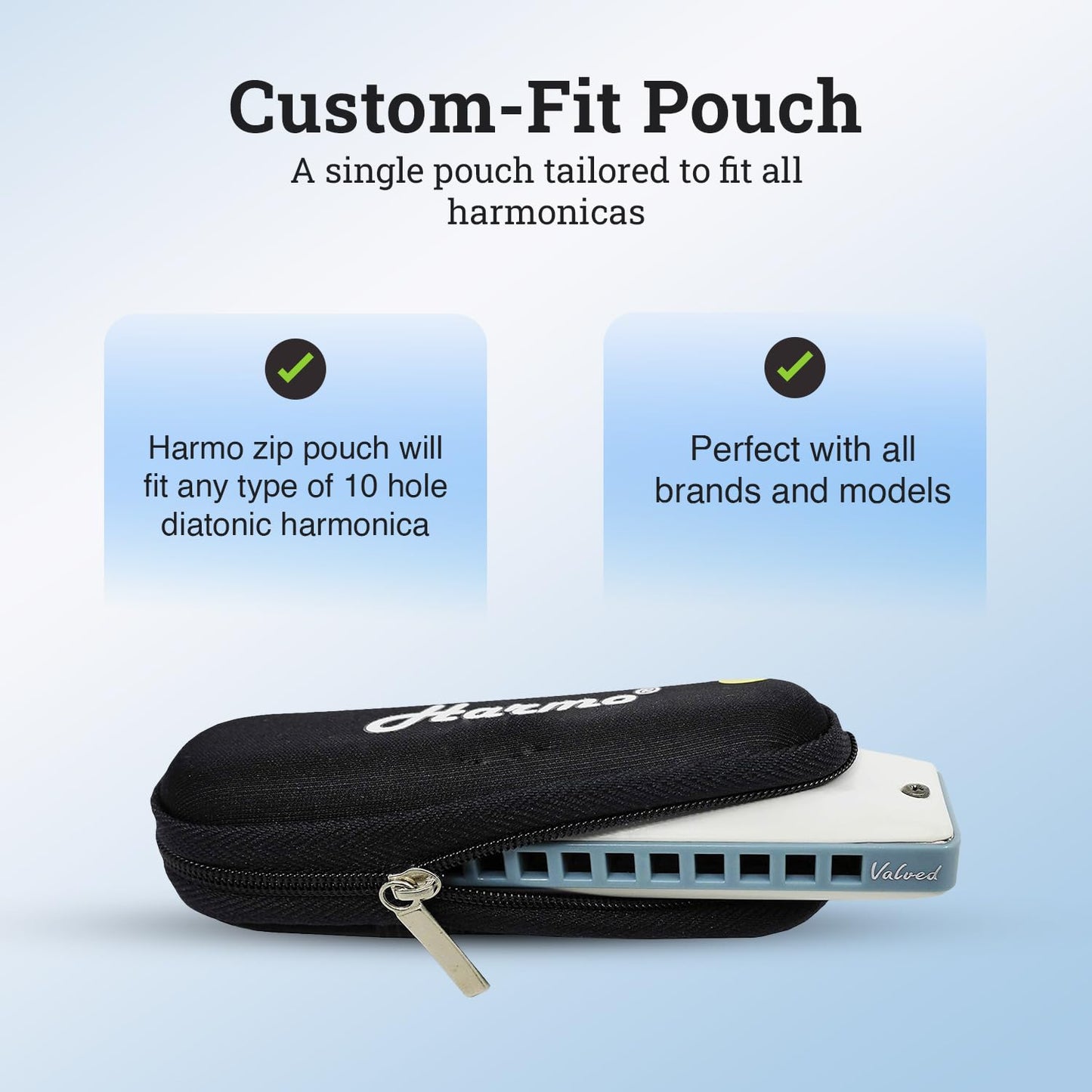 Harmonica Case Chromatic Harmonica - Black Zip Pouch (10 Hole Diatonic)