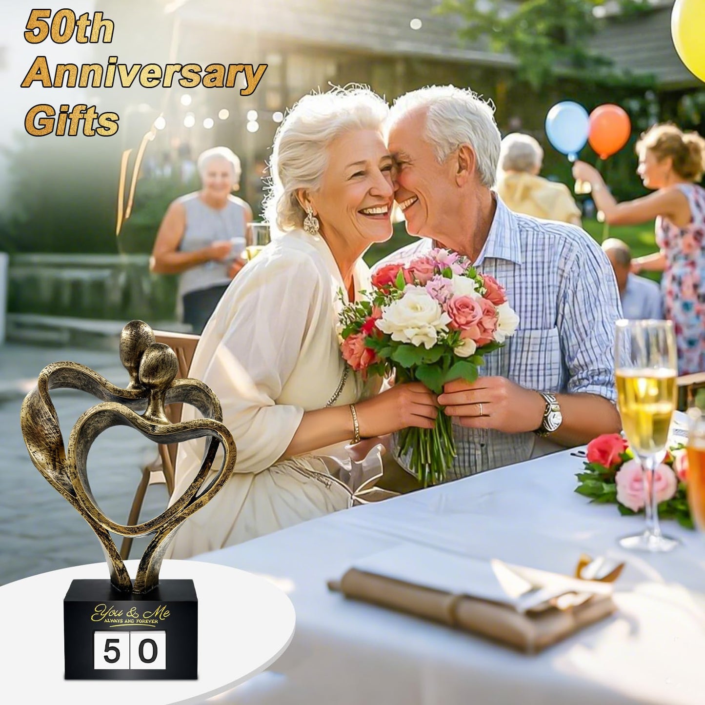Anniversary Wedding Gifts for Couple Parents Wife Husband(1-99 Years) , Romantic Heart Decoration Couple Sculpture Love Statue for Her and Him, Anniversary Weddings Valentine's Gifts Home Decor(S)