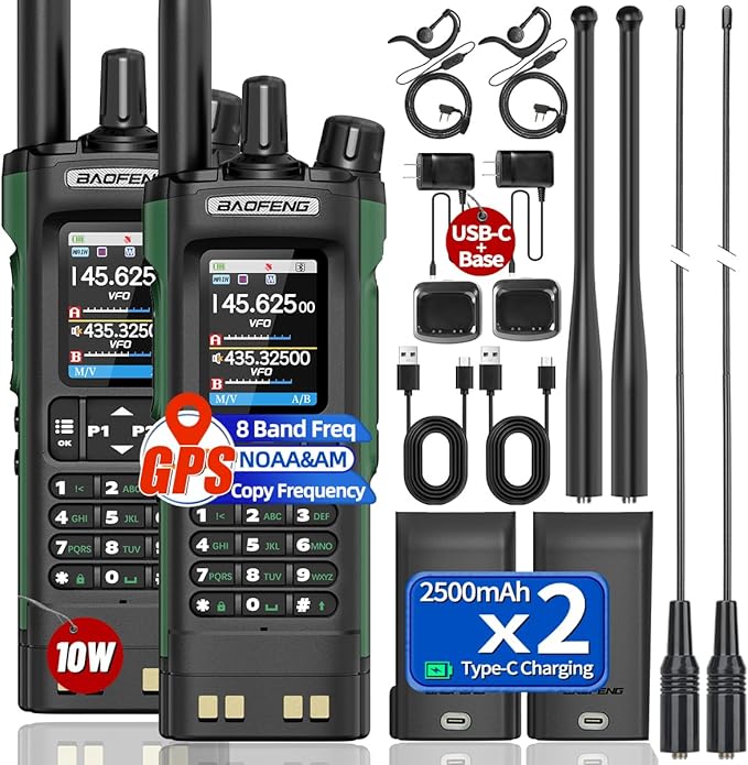 BAOFENG UV-32 Handheld Ham Radios Long Range 10W NOAA Weather Rechargeable Walkie Talkies Tactical Two Way Radio with GPS,...