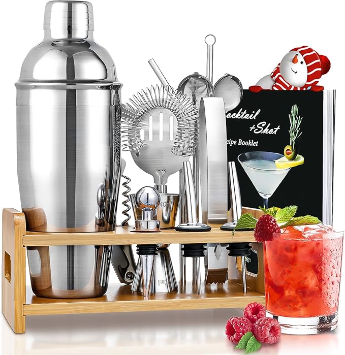Cocktail Shaker Set Bartender Kit, Godmorn 15Pcs Bartender Shaker Set, 304 Stainless Steel Martini Shaker and Strainer, Ba...