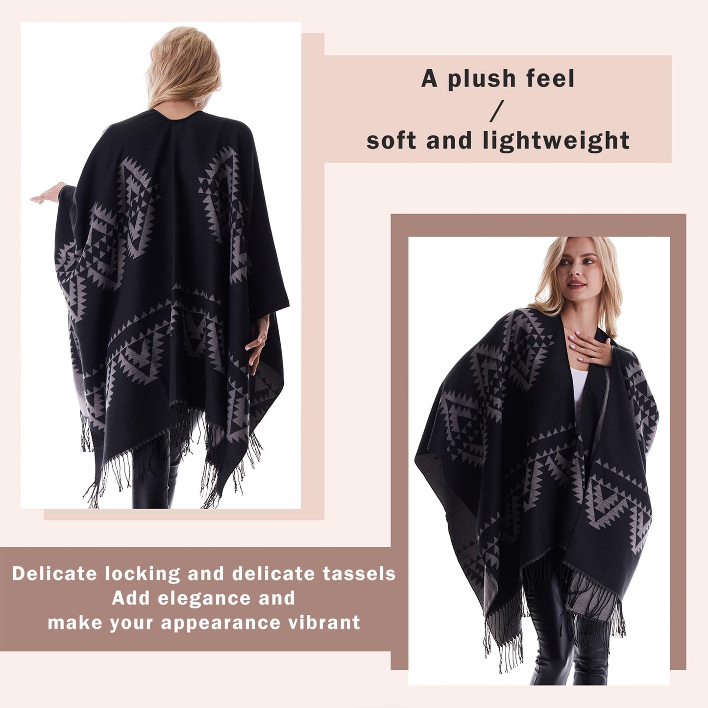 Rofilan Women's Plaid Shawl Wrap Warm Cardigan Open Front Poncho Cape for Central Air Conditioning or Public Chilly Places