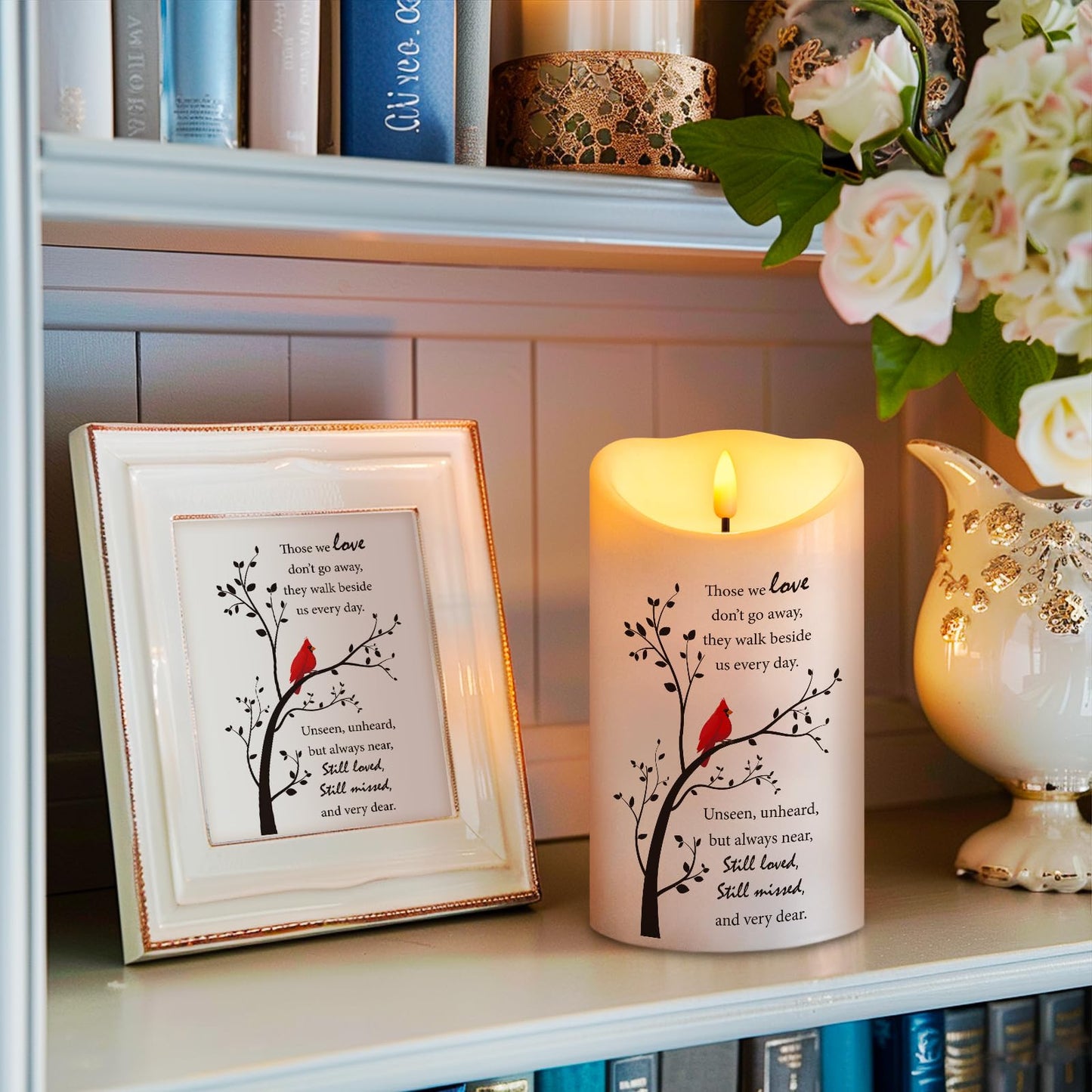 HN HAIINAA Flameless Memorial Candle, Real Wax LED Light with Remote Sympathy Gifts for Loss of Loved One, Mother, Father - Remembrance Gift (4" x 7")
