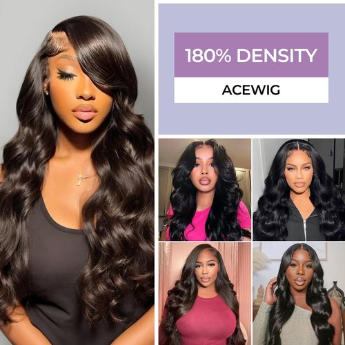 AceWig 26 Inch 13x4 Lace Front Wigs Human Hair Body Wave 180% Density 13x4 HD Lace Front Human Hair Wig Pre Plucked with Natural Hairline Small Knots for Black Women Brazilian Virgin Human Hair Wig
