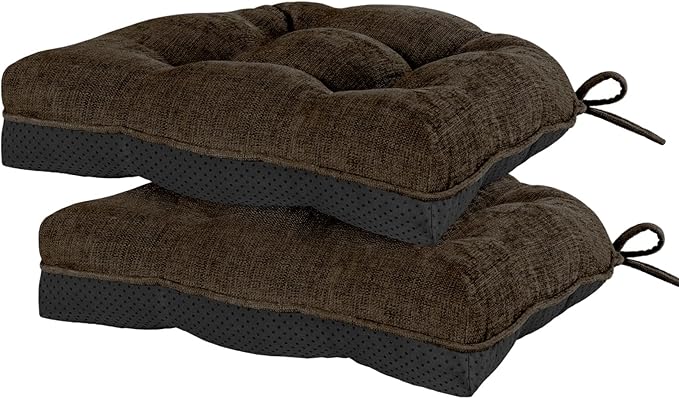 HARBOREST Chair Cushions for Dining Chairs Set of 2 - Chenille Tufted Kitchen Chair Cushions with Ties and Non-Slip Bottom, Foam Chair Pads for Dining Chairs, 17" x 17", Chocolate