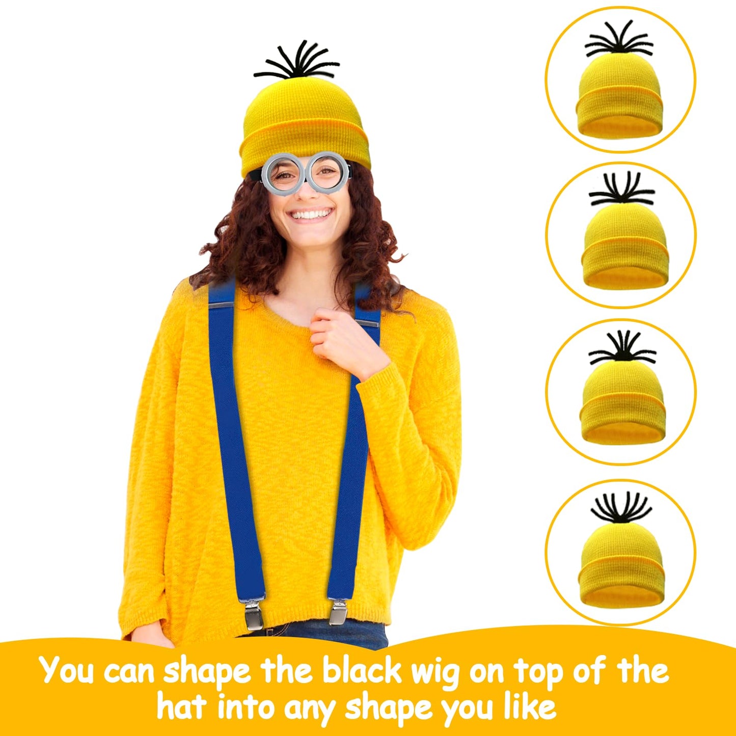 TUSAUW 9PCS Halloween Costume Accessories Yellow Beanie Knit Hat Goggles Glasses Gloves for Halloween Cosplay Set