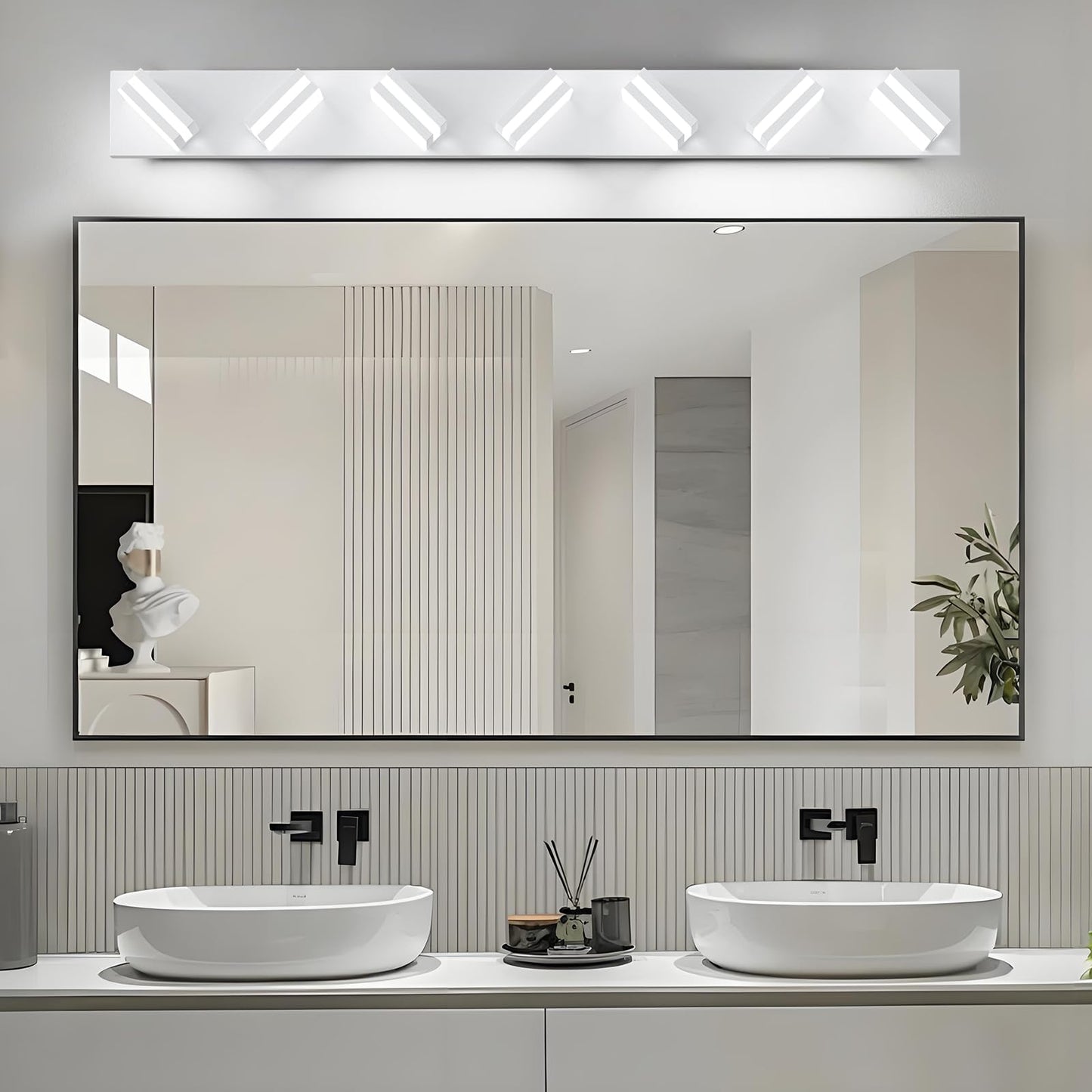 IZORRO LED Modern Bathroom Lights Fixtures(7-Light,Dimmable),Matte White Acrylic Wall Lighting,Vanity Lights for Bathroom Over Mirror - 6000k 40In （No Assembly Required）