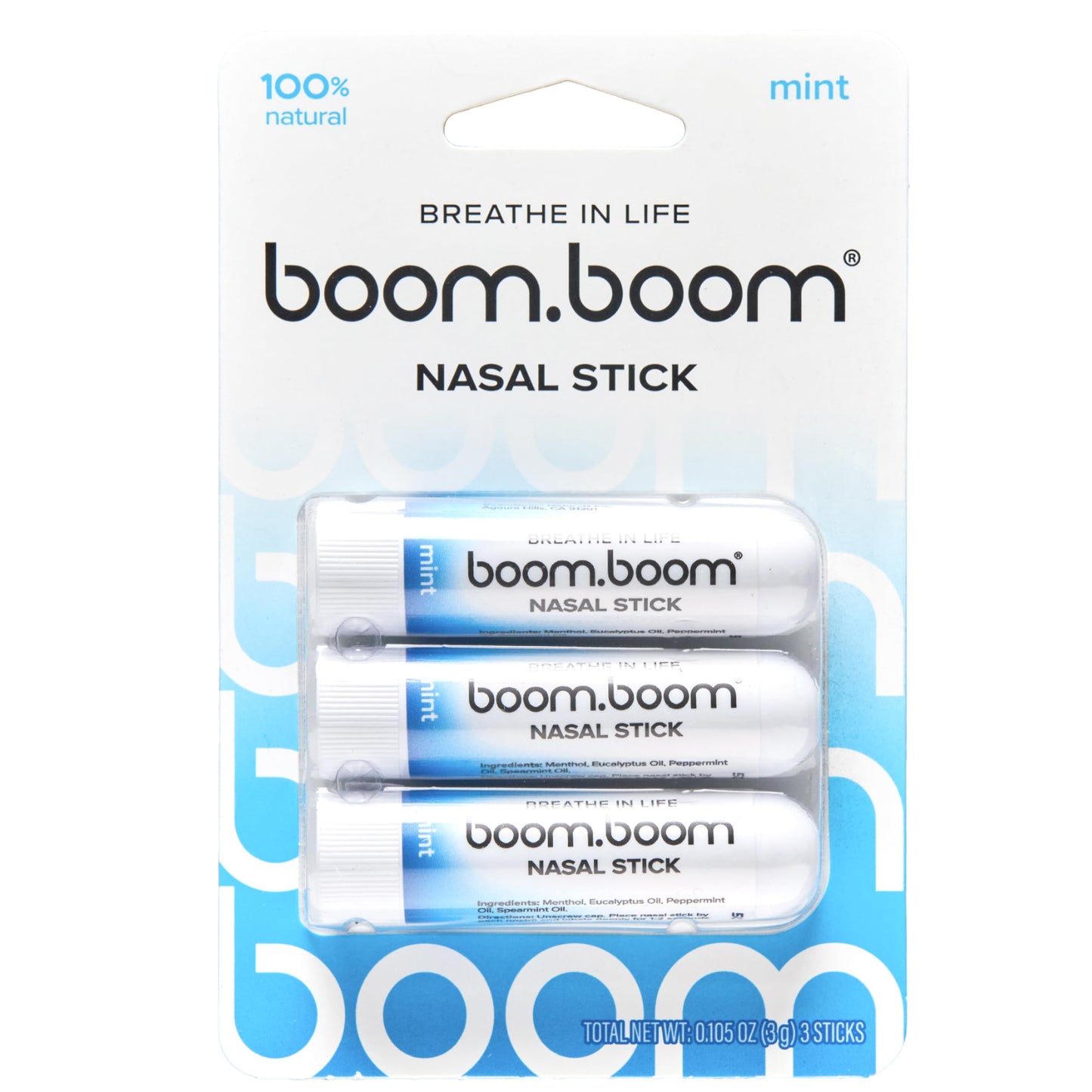 BoomBoom Nasal Stick | Vapor Flow Technology | Cool Refreshing Sensation | Natural Mood Boost | Simple Ingredients | Essential Oils + Menthol Inhaler (Mint)