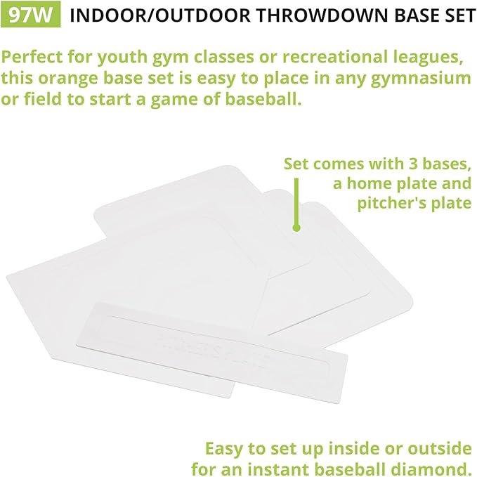 Champion Sports Baseball/Softball Throw Down Base Sets – Durable Indoor/Outdoor Training Bases – Sets of 4 or 5 in Orange or White