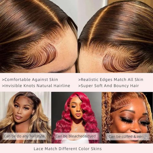 Kineko Honey Blonde Wig Human Hair 13x4 Straight Lace Front Wigs Human Hair Ombre Highlight Honey Blonde HD Lace Front Wig Human Full Frontal Glueless Wigs Human Hair Pre Plucked P427 Colored 20Inch