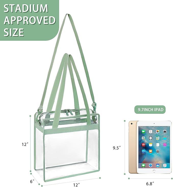 BAGAIL Clear Bags 12x6x12 Stadium Approved Clear Tote Bag with Zipper Closure Crossbody Shoulder Bag with Adjustable Strap
