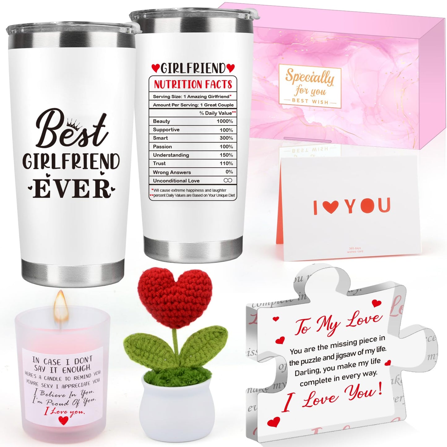 Gifts for Girlfriend Women Her, Girlfriend's Birthday Gifts, 1 Year Gift for GF Anniversary, Best Girlfriend Ever Tumbler Gift Set, Coolest I Love You Couple Presents, I Love My GF Cute Present