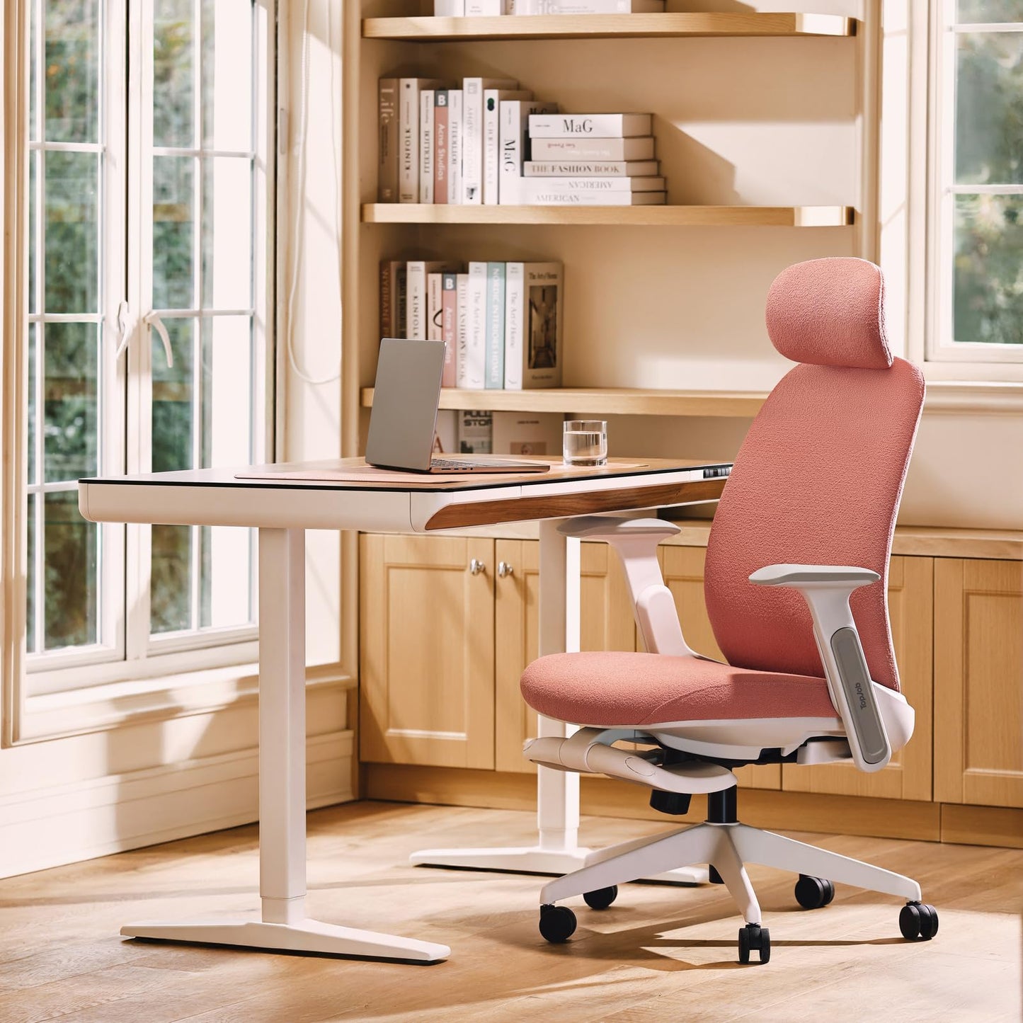 TopJob Designer Office Chair, Napa Bouclé Ergonomic Chair, Ergonomic Home and Office Chiar with Headrest and Footrest, Ergonomic High-Back Bouclé Cream Rolling Work Swivel Chairs (Cream)