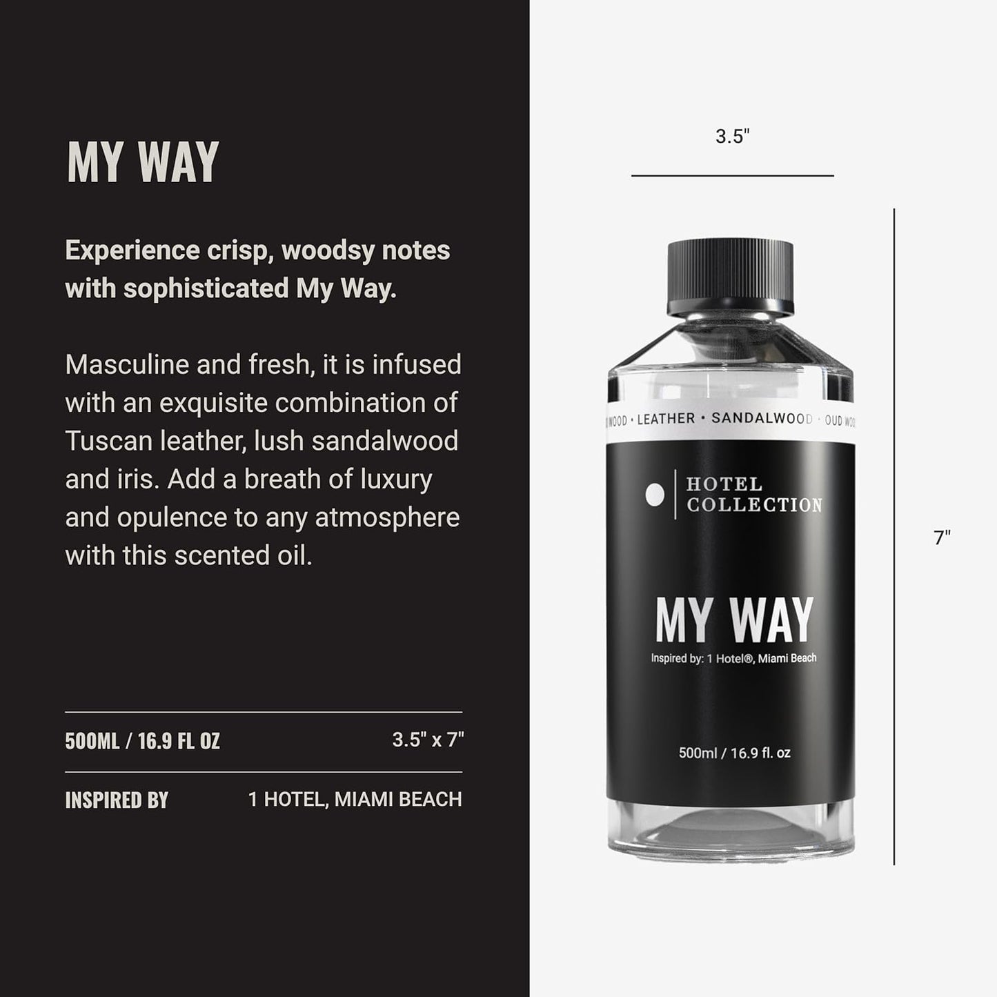 Hotel Collection Diffuser Oil - My Way - Aromatherapy Essential Fragrance Oil - Sandalwood, Warm Virginia Cedar & Beautiful Iris - 500ML 16.9 Fl oz