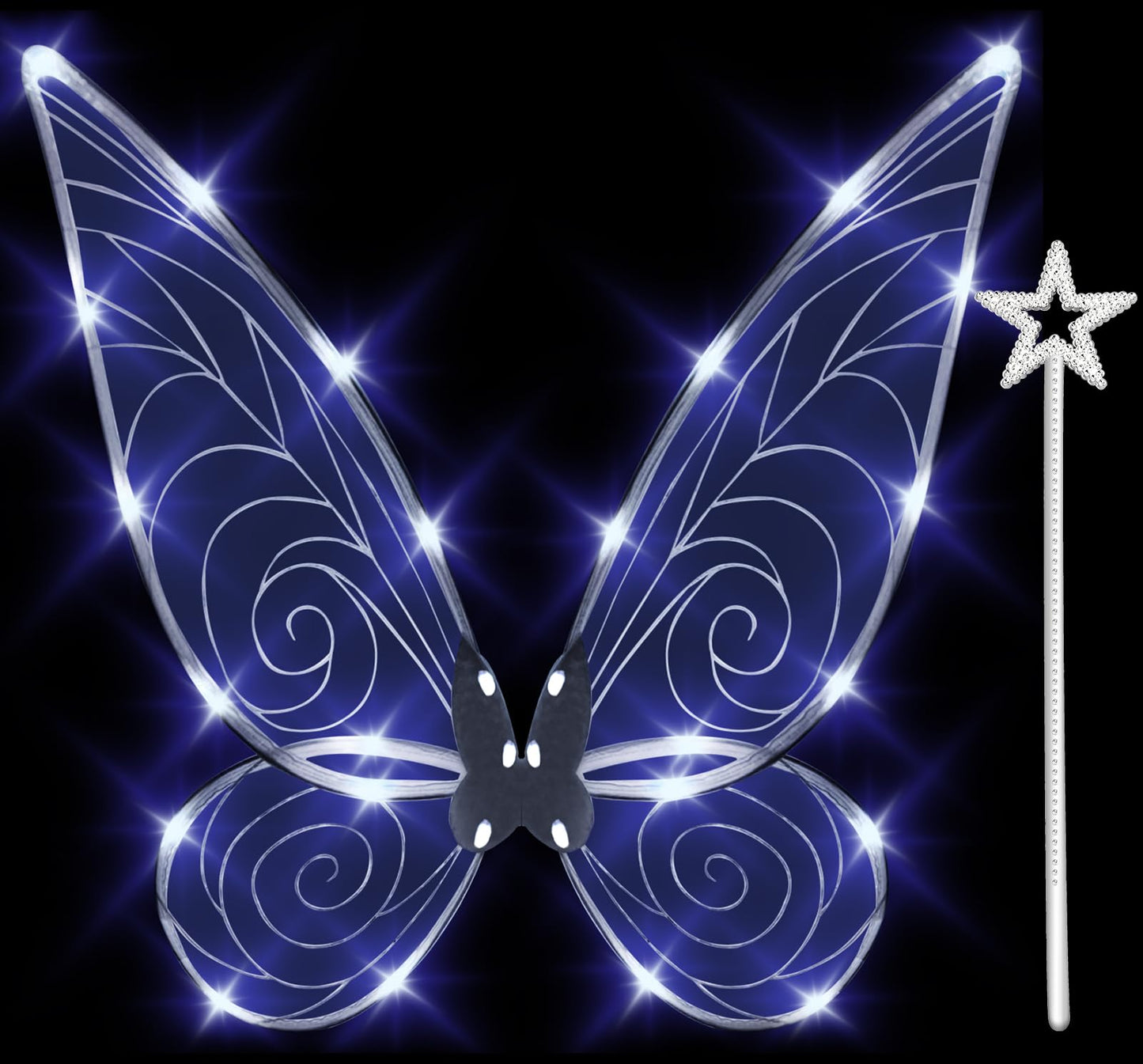 quescu Fairy Wings for Girls,Light up Butterfly Wings for Adults,LED Fairy Costume for Women Halloween Dress Up Party Favor (White)
