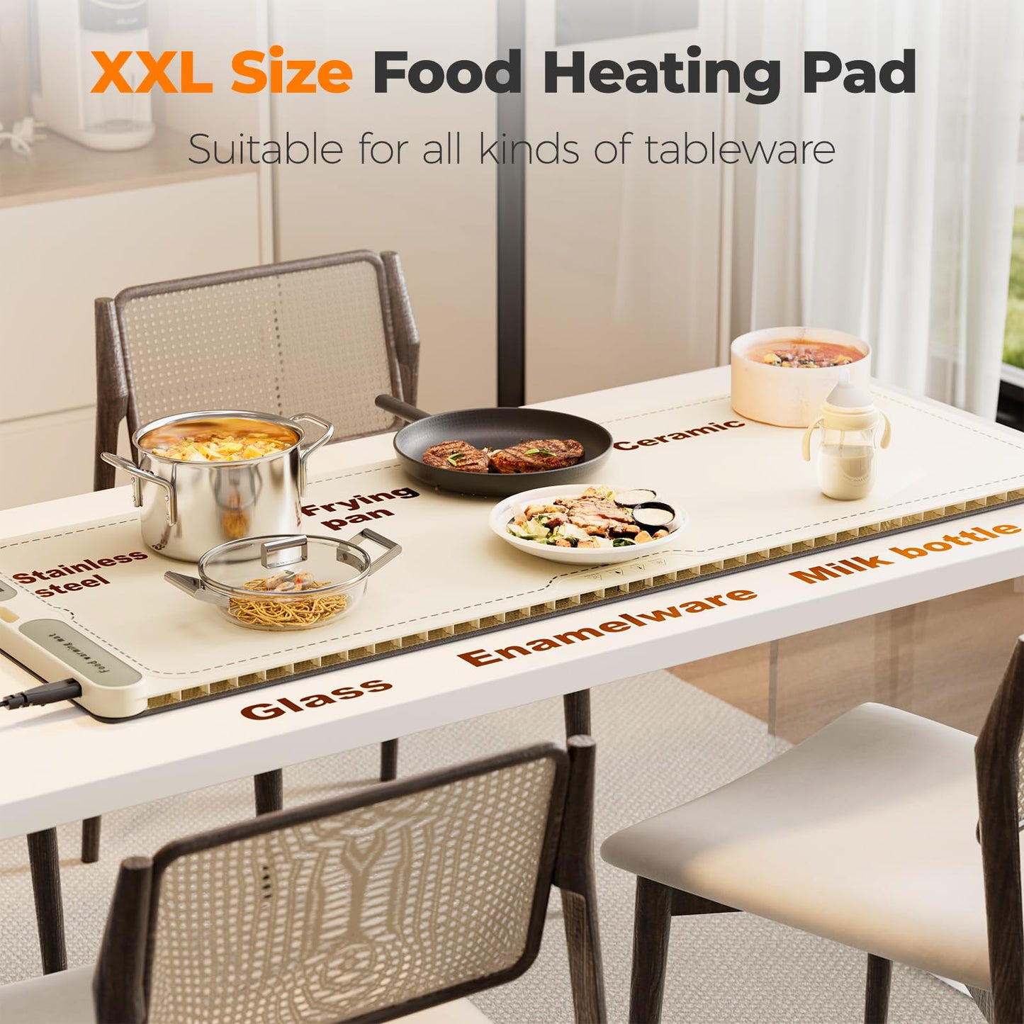 VMYTH Warming Mat for Food with Heat Resistant Pad,7-Temp & 8H Timer,Child Lock Safety,Fast Full-Food Warming Mats for Countertop,Family Dinners,Parties & Kitchen,Roll Up Warming Food Mat (39"×15")