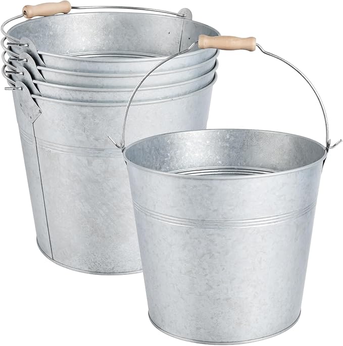 OBTANIM 4 Pack 8 Quart Galvanized Metal Buckets Champagne Drink Cooler Storage Ice Pails with Handle for Plants, Succulent...