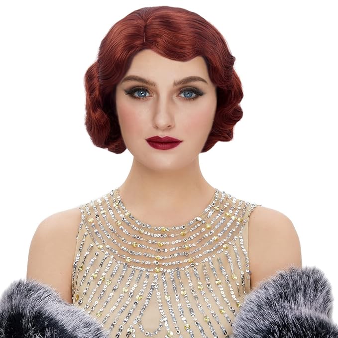 STfantasy 20S Finger Wave Wig Flapper Curly Synthetic Hair for Women 1920s Cosplay Costume Halloween Party Daily Everyday ...