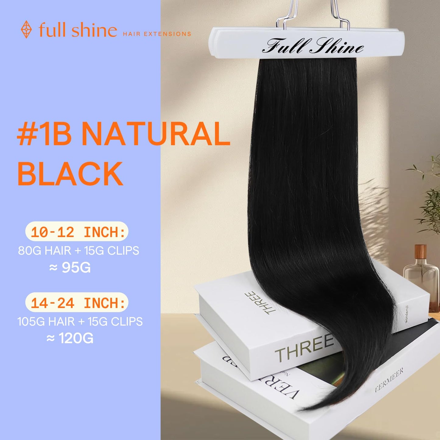 Full Shine 24 Inch Black Human Hair Clip in Extensions Brazilian Human Hair Extensions Clip ins Natural Black Silky Straight Rem
