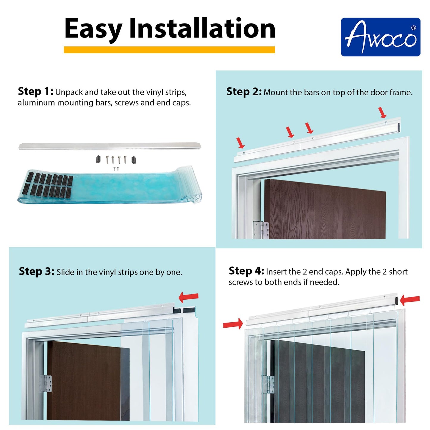 Awoco 38" x 84" Vinyl Strip Climate Control Curtain Kit, Slide-in Strips Perfect for Freezers, Coolers and Warehouse Doors NSF Approved Made in USA