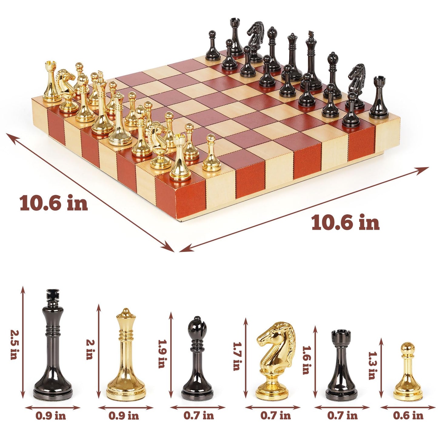 Metal Chess Set – Wooden Chess Board Set Travel Chess Sets,Metal Handcrafted Chessmen, Bonus 2 Extra Queens, Portable Classic Chess Game for Adults Family Board Game