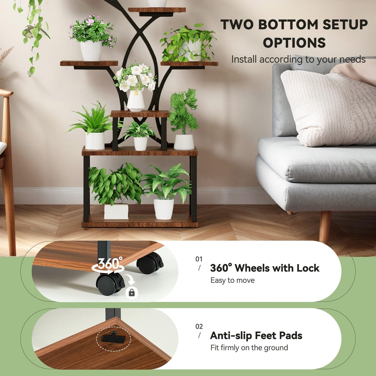 Artswish Plant Stand Indoor with Grow Lights, 8 Tiered Plant Shelves 63" Tall Plants Stands for Multiple Plants, Lighted Plants Stands Indoor Plants Rack for Living Room, Patio, Balcony
