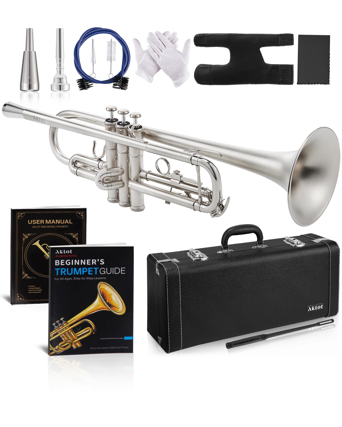 Aklot Weighted Leadpipe Bb Trumpet: Electroplated Nickel Pistons, Brushed Matte Silver, Leather Finger Guard, Weighted And Stand
