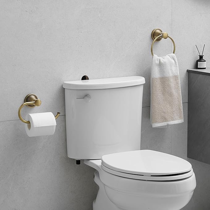 Hoimpro Antique Brass Towel Ring Toilet Paper Holder 2 Set, Double Bathroom Hardware Fixtures Toilet Roll Tissue Holder, Hand Towel Bar Towel Rack Rv Accessories, Sus304 Stainless Steel, Wall Mount