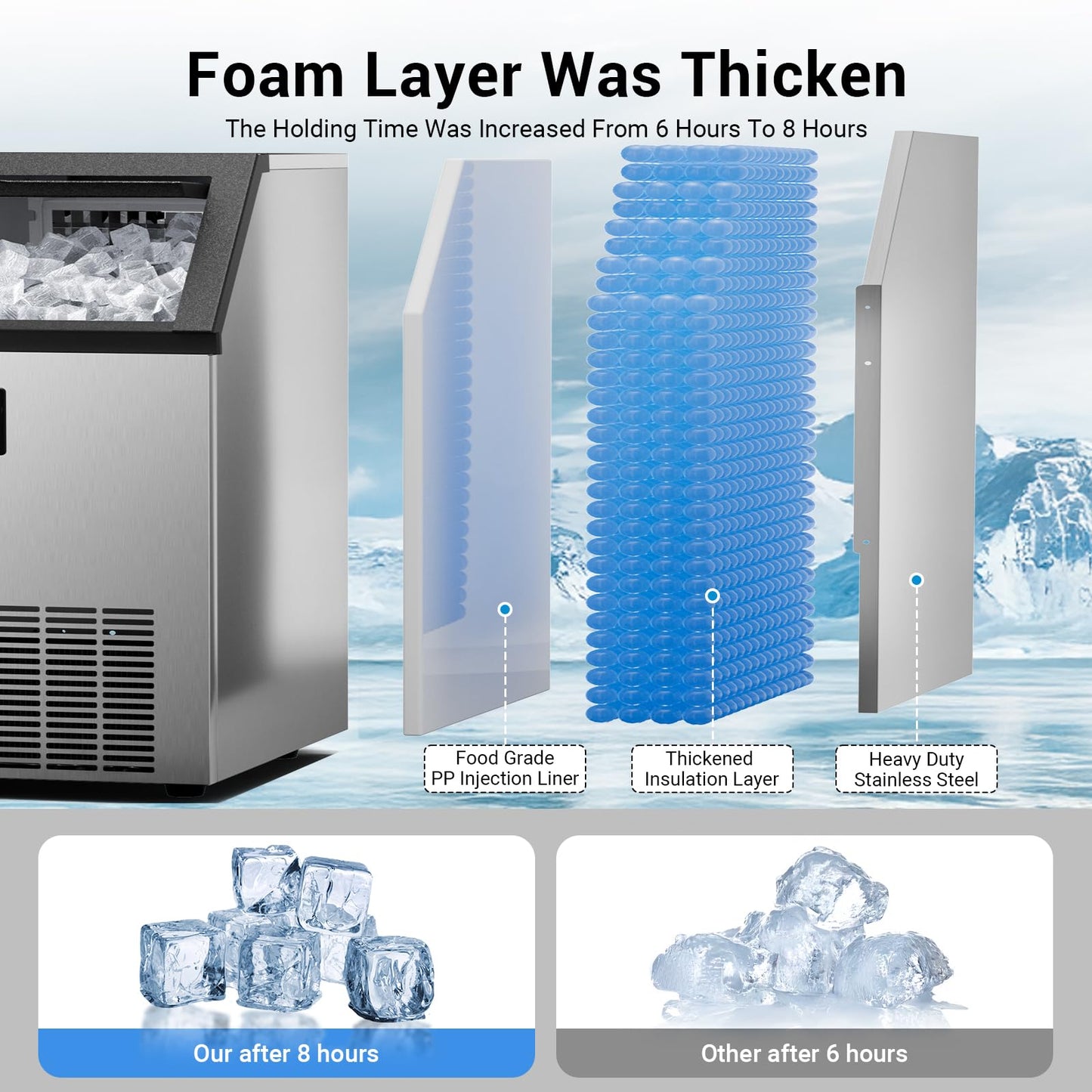 Commercial Ice Maker Machine, 200lbs/Day Under Counter Ice Machine with 50 Lbs Storage Bin, 55 Ice Cubes in 8-12 Mins Free Standing Ice Maker for Home/Bar/Restaurant/Outdoor