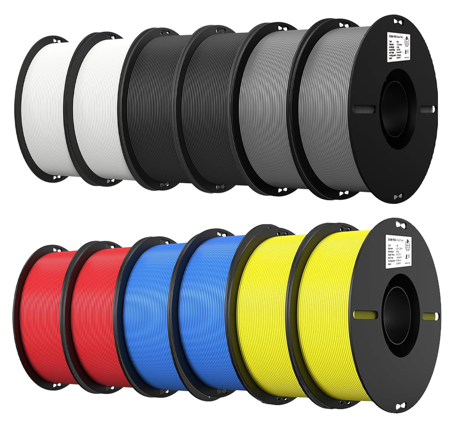 Creality 3D Printer Filament, 3D Printing Filament Tougher and Stronger, Accuracy +/- 0.02mm, 12kg, Black*2,White*2,Grey*2,Blue*2,Red*2,Yellow*2