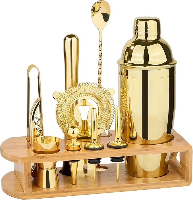 Cocktail Shaker Set Bartender Kit : 12-Piece Bar Tool Set with Bamboo Stand | Bars Set with All Practical Bar Accessories,...