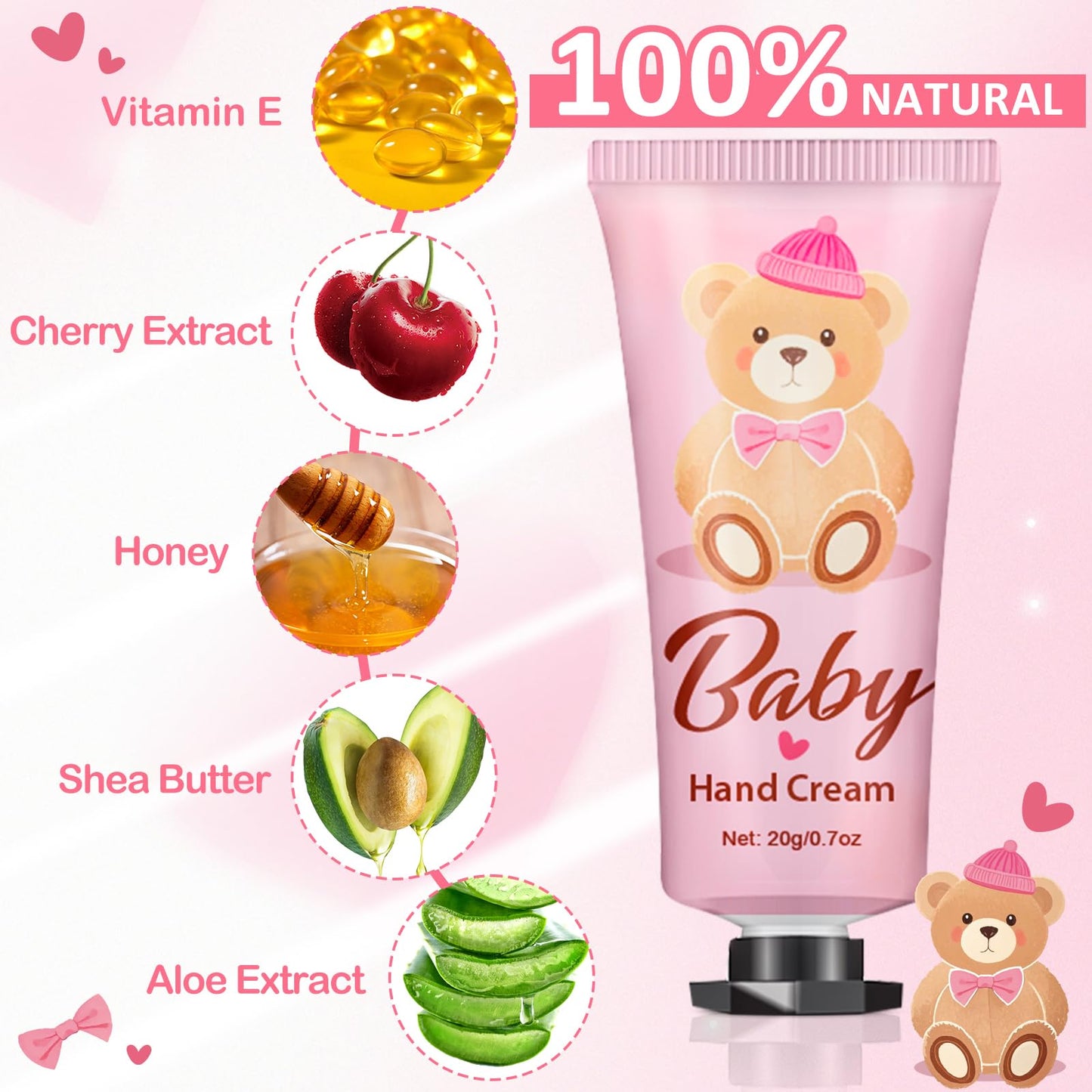 VISCOO 60 Sets Baby Shower Hand Cream, Baby Shower Party Favors Gifts for Guests Bridal Shower, Wedding Hand Cream Gifts,Thank You Gifts,Travel Size Hand Lotion Bulk for Wedding (Pink Bear)